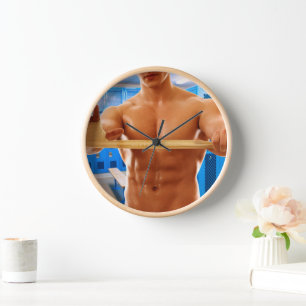 SlipperyJoe's muscular man shirtless chest 6-pack  Clock