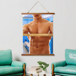 SlipperyJoe's muscular man shirtless chest 6-pack  Hanging Tapestry