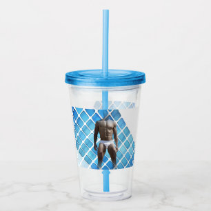 SlipperyJoe's muscular man six-pack abs white unde Acrylic Tumbler