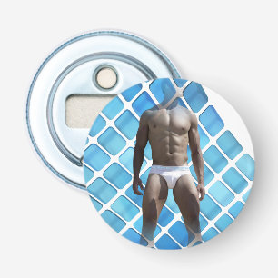 SlipperyJoe's muscular man six-pack abs white unde Bottle Opener