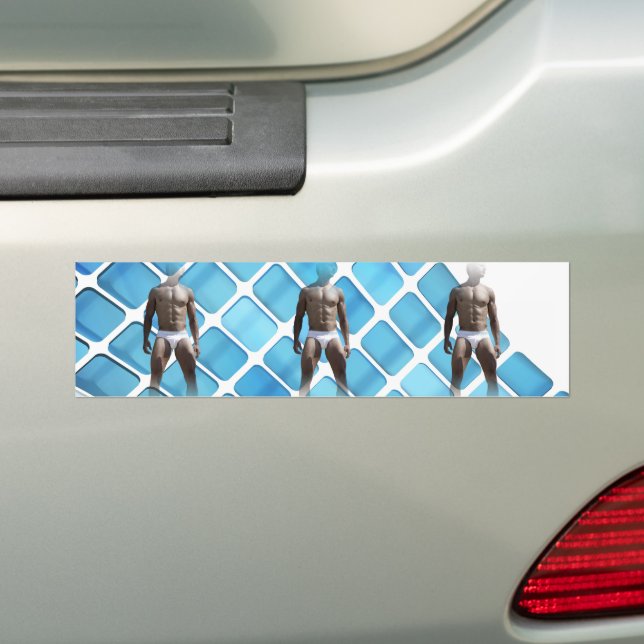 SlipperyJoe's muscular man six-pack abs white unde Bumper Sticker (On Car)
