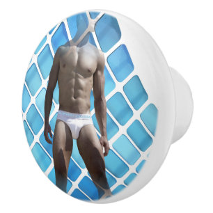 SlipperyJoe's muscular man six-pack abs white unde Ceramic Knob