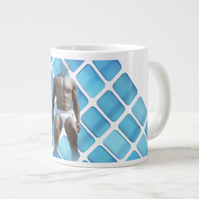SlipperyJoe's muscular man six-pack abs white unde Large Coffee Mug (Front Right)