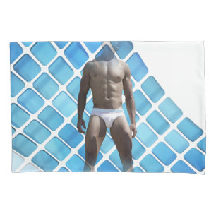 SlipperyJoe's muscular man six-pack abs white unde Pillowcase