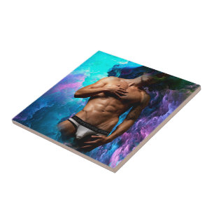 SlipperyJoe's muscular man underwear bulge cosmic Ceramic Tile
