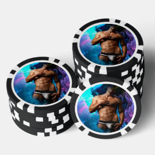 SlipperyJoe's muscular man underwear bulge cosmic Poker Chips