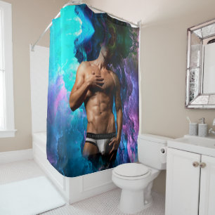 SlipperyJoe's muscular man underwear bulge cosmic Shower Curtain