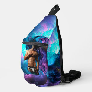 SlipperyJoe's muscular man underwear bulge cosmic Sling Bag