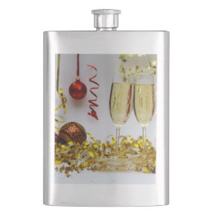 SlipperyJoe's New Year’s celebration toast golden  Hip Flask