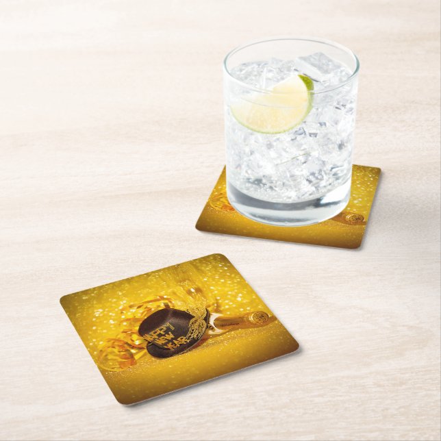 SlipperyJoe's New Year's Eve celebration festive g Square Paper Coaster (Insitu)