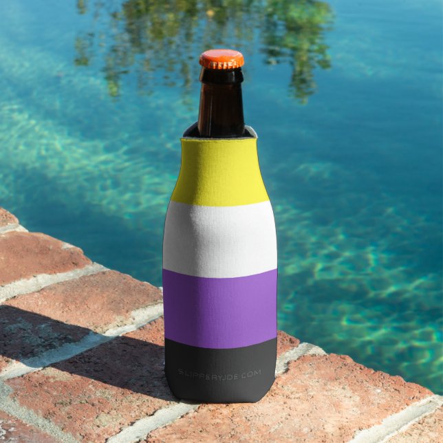 SlipperyJoe's Nonbinary Pride Flag yellow white pu Bottle Cooler (In Situ Pool)