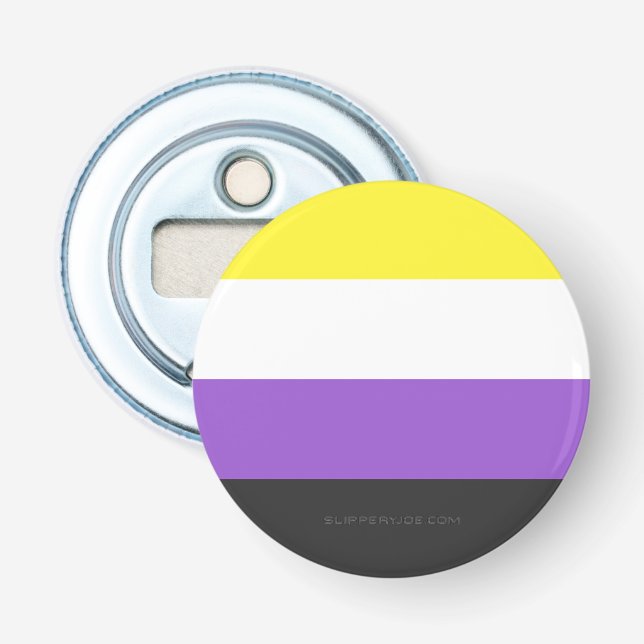 SlipperyJoe's Nonbinary Pride Flag yellow white pu Bottle Opener (Front)
