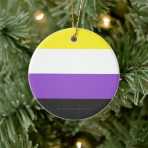 SlipperyJoe's Nonbinary Pride Flag yellow white pu Ceramic Ornament