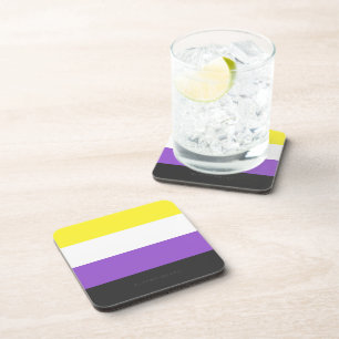 SlipperyJoe's Nonbinary Pride Flag yellow white pu Coaster