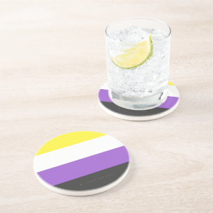 SlipperyJoe's Nonbinary Pride Flag yellow white pu Coaster