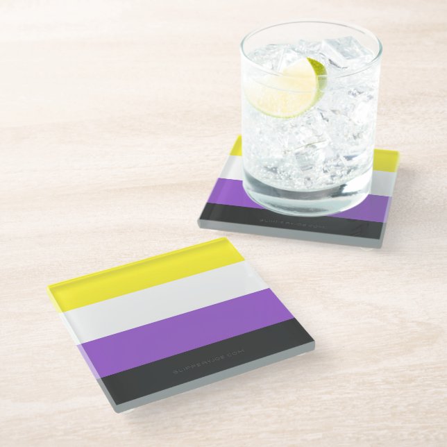 SlipperyJoe's Nonbinary Pride Flag yellow white pu Glass Coaster (Angled)