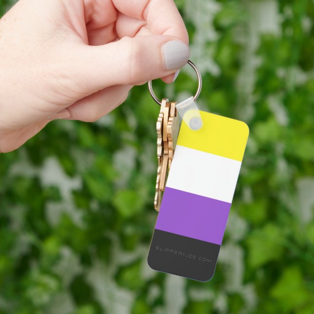 SlipperyJoe's Nonbinary Pride Flag yellow white pu Key Ring (Hand)