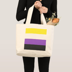 SlipperyJoe's Nonbinary Pride Flag yellow white pu Large Tote Bag