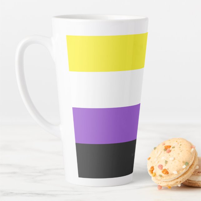 SlipperyJoe's Nonbinary Pride Flag yellow white pu Latte Mug (In Situ)