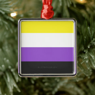 SlipperyJoe's Nonbinary Pride Flag yellow white pu Metal Ornament