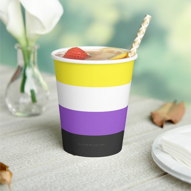 SlipperyJoe's Nonbinary Pride Flag yellow white pu Paper Cups (Insitu)