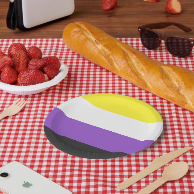 SlipperyJoe's Nonbinary Pride Flag yellow white pu Paper Plate (Picnic)