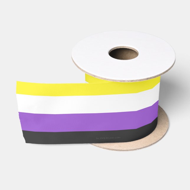 SlipperyJoe's Nonbinary Pride Flag yellow white pu Satin Ribbon (Spool)