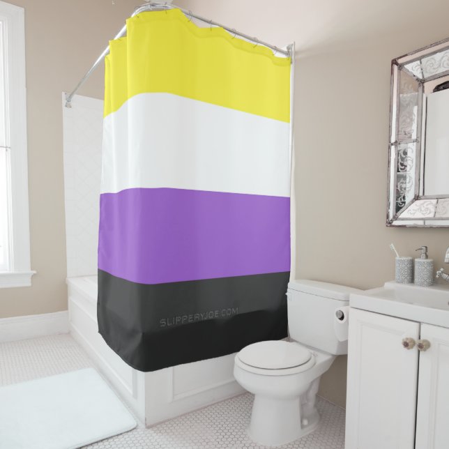 SlipperyJoe's Nonbinary Pride Flag yellow white pu Shower Curtain (In Situ)