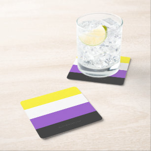 SlipperyJoe's Nonbinary Pride Flag yellow white pu Square Paper Coaster