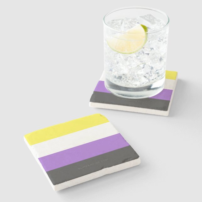 SlipperyJoe's Nonbinary Pride Flag yellow white pu Stone Coaster (Side)