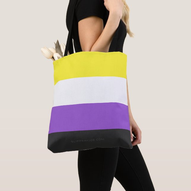 SlipperyJoe's Nonbinary Pride Flag yellow white pu Tote Bag (Close Up)