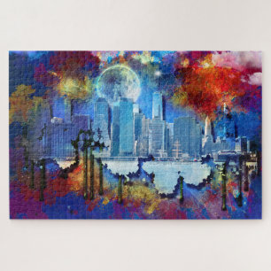 SlipperyJoe's NYC skyscrapers buildings artwork gr Jigsaw Puzzle