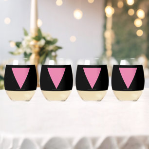 SlipperyJoe's pink triangle flag bright pink symbo Stemless Wine Glass