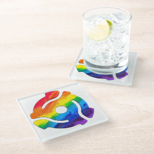 SlipperyJoe's plastic 45 RPM record adapter vibran Glass Coaster