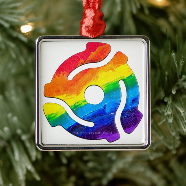 SlipperyJoe's plastic 45 RPM record adapter vibran Metal Ornament (Tree)