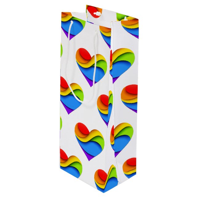 SlipperyJoe's pride heart curves shape 3-D three-d Wine Gift Bag (Front Angled)