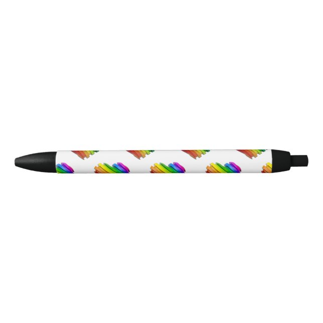 SlipperyJoe's pride heart shape multiple horizonta Black Ink Pen (Front)