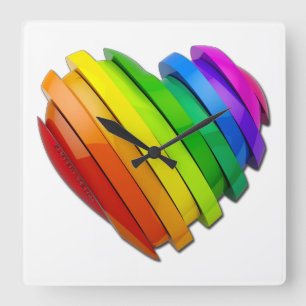 SlipperyJoe's pride heart shape multiple horizonta Square Wall Clock