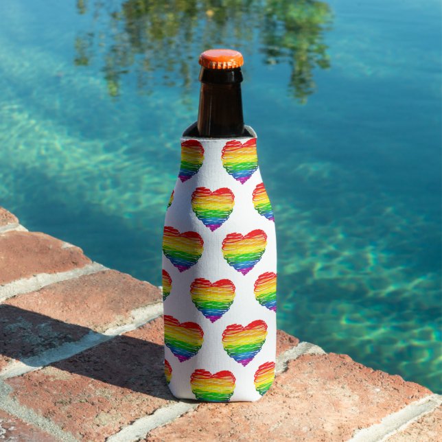 SlipperyJoe's pride scribbled heart shape drawing  Bottle Cooler (In Situ Pool)