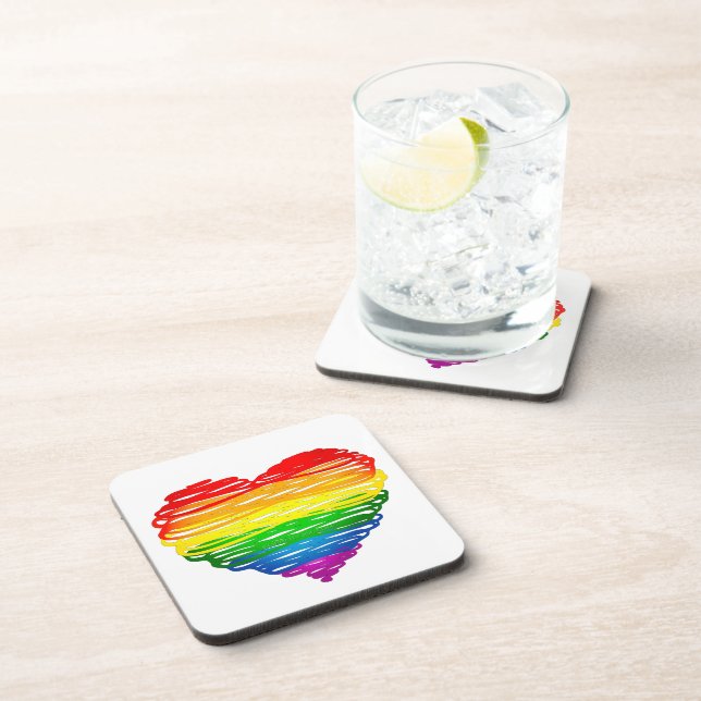 SlipperyJoe's pride scribbled heart shape drawing  Coaster (Right Side)