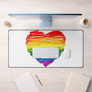SlipperyJoe's pride scribbled heart shape drawing  Desk Mat