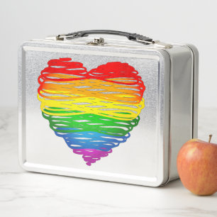 SlipperyJoe's pride scribbled heart shape drawing Metal Lunch Box