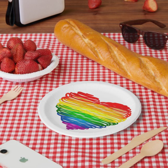 SlipperyJoe's pride scribbled heart shape drawing  Paper Plate (Picnic)