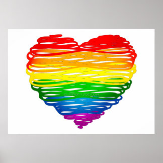 SlipperyJoe's pride scribbled heart shape drawing Poster