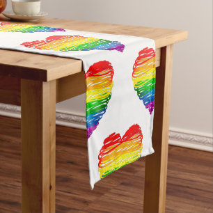 SlipperyJoe's pride scribbled heart shape drawing  Short Table Runner