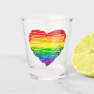 SlipperyJoe's pride scribbled heart shape drawing Shot Glass