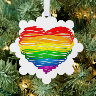 SlipperyJoe's pride scribbled heart shape drawing  Tree Decoration Card