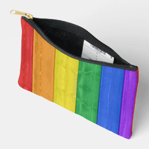 SlipperyJoe's pride wooden flag horizontal rainbow Accessory Pouch