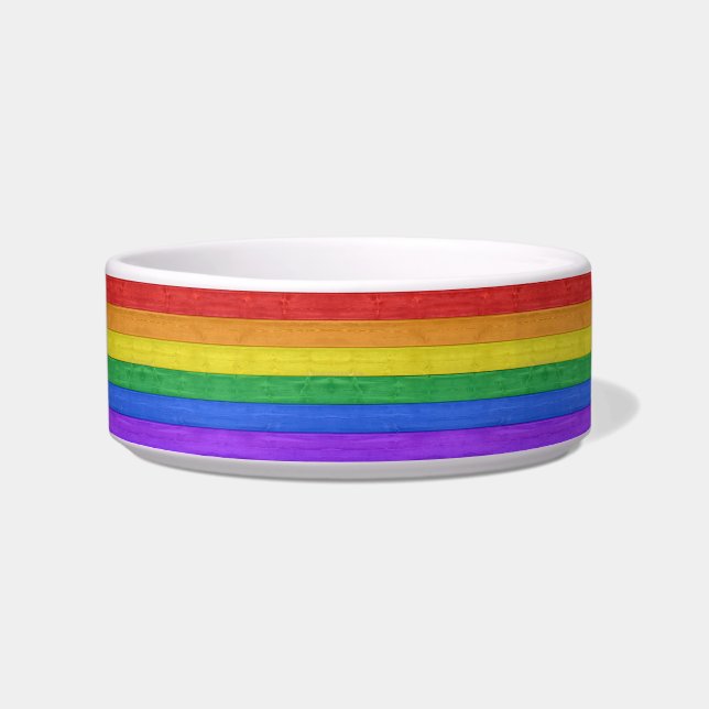 SlipperyJoe's pride wooden flag horizontal rainbow Bowl (Front)