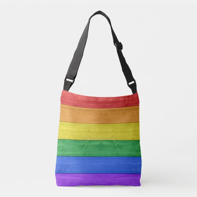 SlipperyJoe's pride wooden flag horizontal rainbow Crossbody Bag (Front)